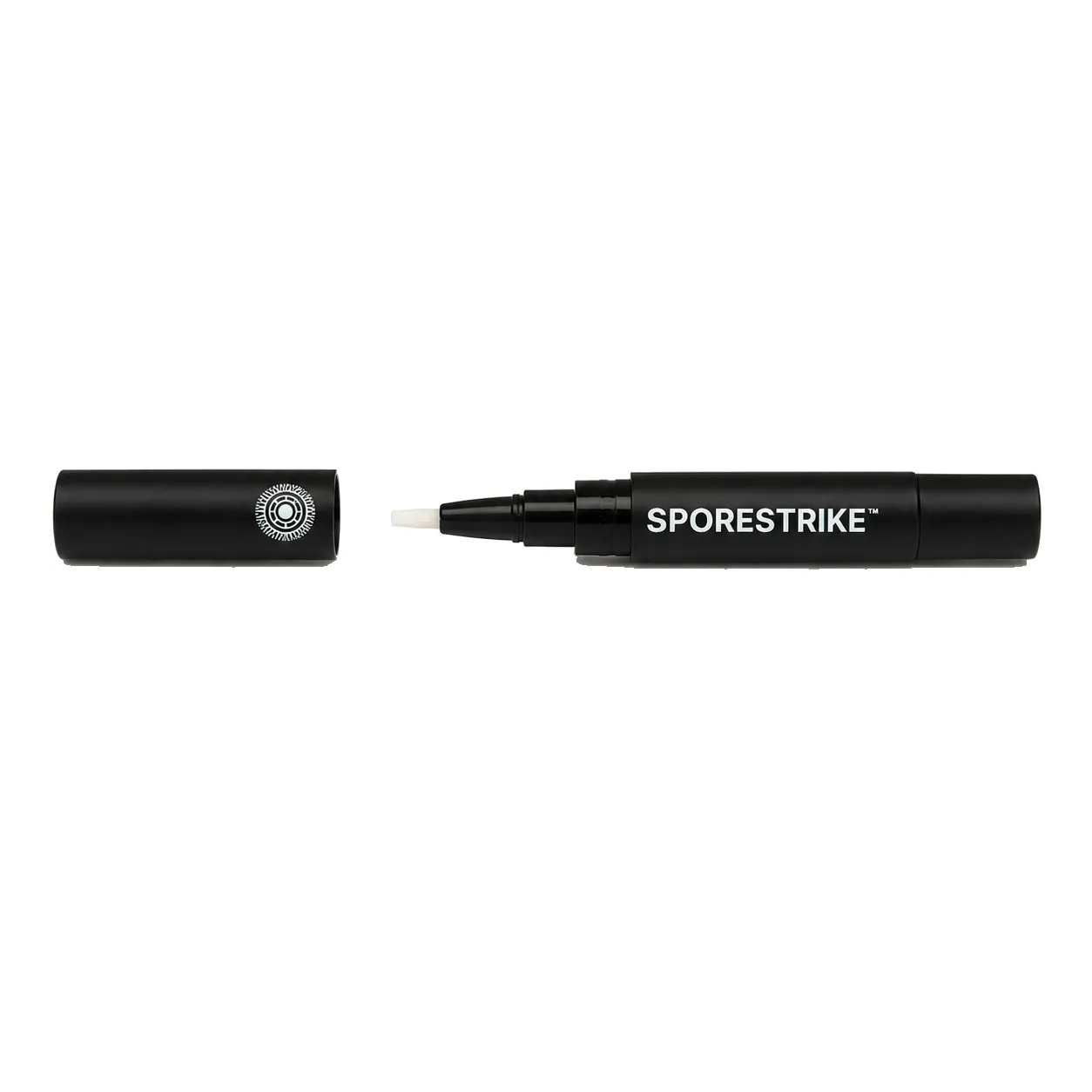 Sporestrike pen uncapped, brush tip exposed